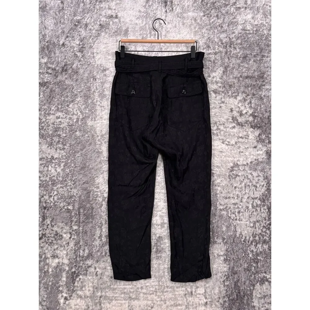 THE GREAT Pants 0 / XS Womens Black Floral Jacquard Tie Waist Cargo Pockets